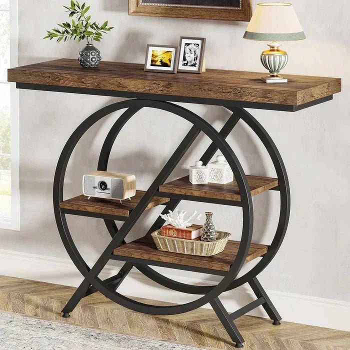 4-Tier Console Table, 100cm Entryway Table with Geometric Metal Frame | Luxury Home Accessories | Heulog Glow