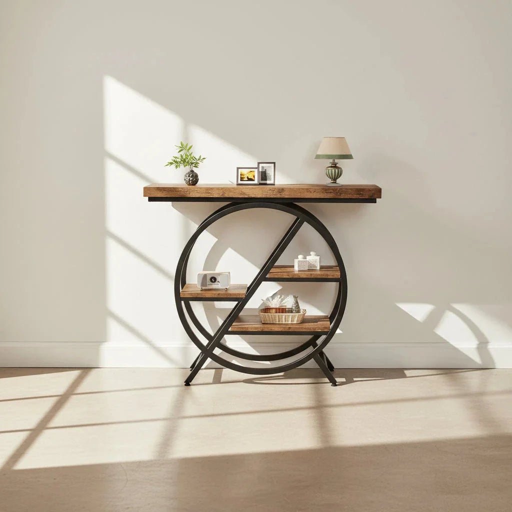 4-Tier Console Table, 100cm Entryway Table with Geometric Metal Frame | Luxury Home Accessories | Heulog Glow