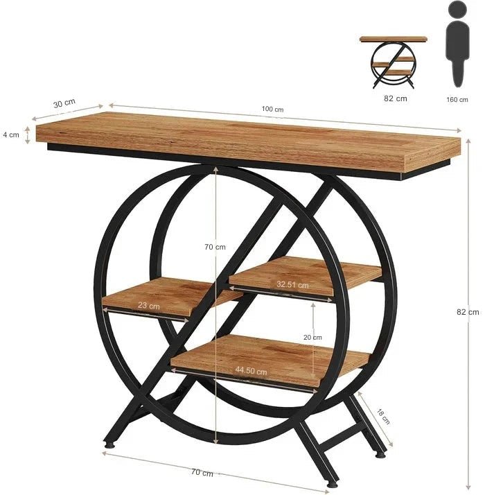 4-Tier Console Table, 100cm Entryway Table with Geometric Metal Frame | Luxury Home Accessories | Heulog Glow