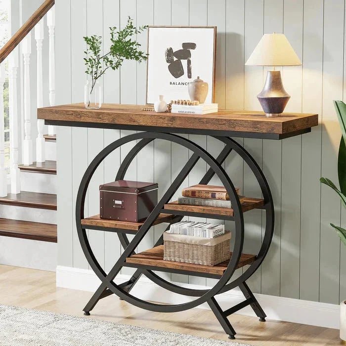 4-Tier Console Table, 100cm Entryway Table with Geometric Metal Frame | Luxury Home Accessories | Heulog Glow