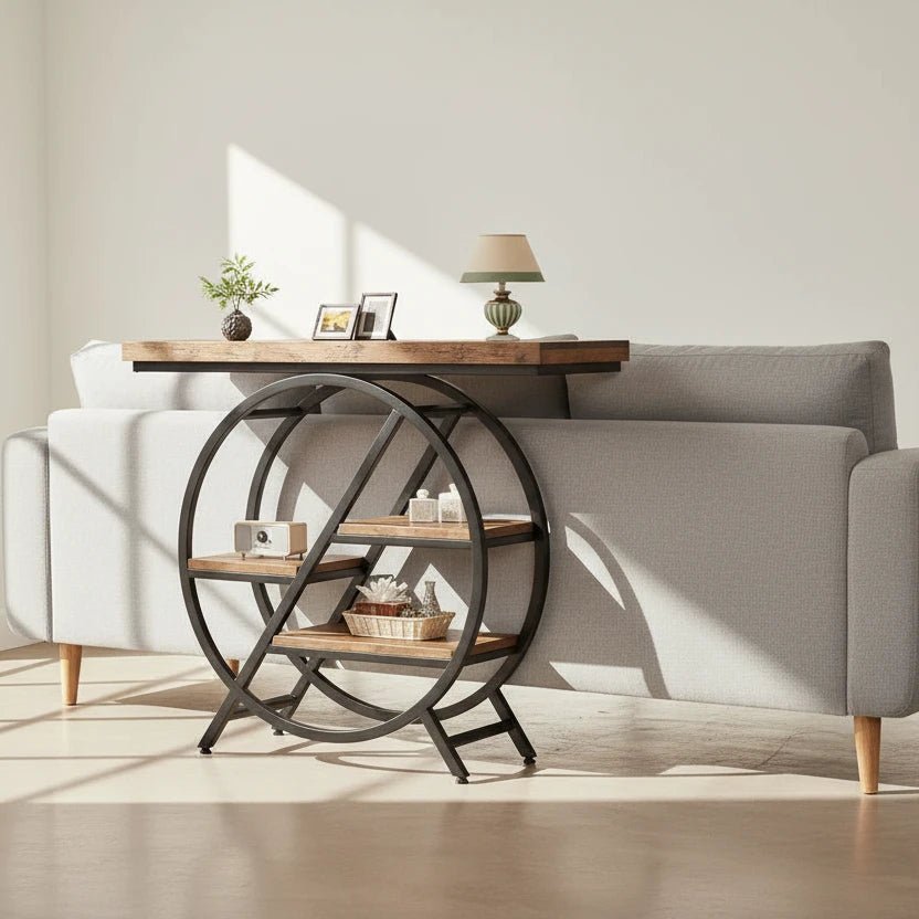 4-Tier Console Table, 100cm Entryway Table with Geometric Metal Frame | Luxury Home Accessories | Heulog Glow