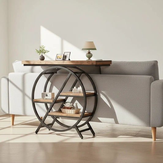 4-Tier Console Table, 100cm Entryway Table with Geometric Metal Frame | Luxury Home Accessories | Heulog Glow