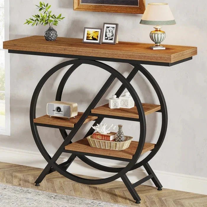4-Tier Console Table, 100cm Entryway Table with Geometric Metal Frame | Luxury Home Accessories | Heulog Glow