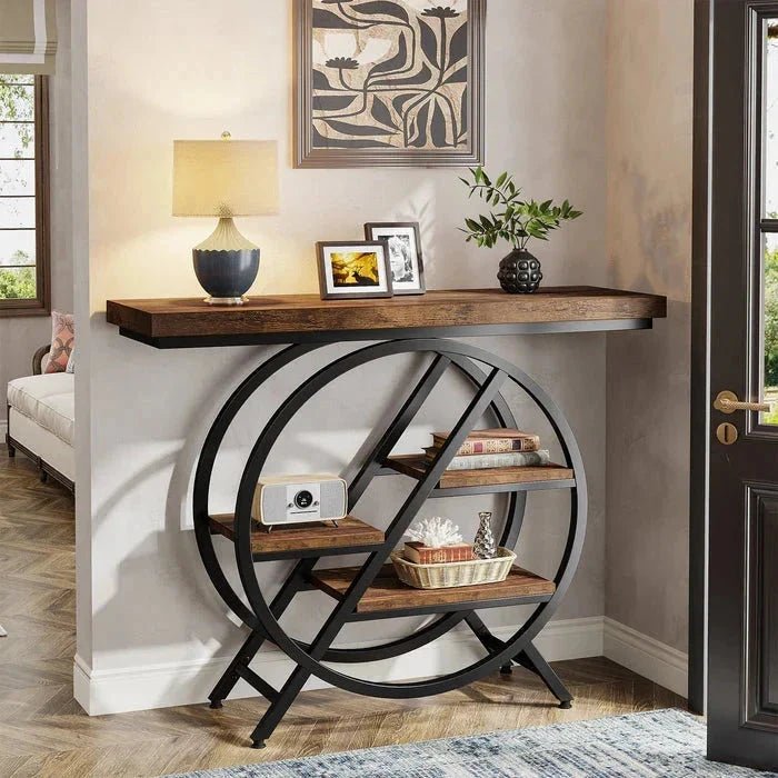 4-Tier Console Table, 100cm Entryway Table with Geometric Metal Frame | Luxury Home Accessories | Heulog Glow