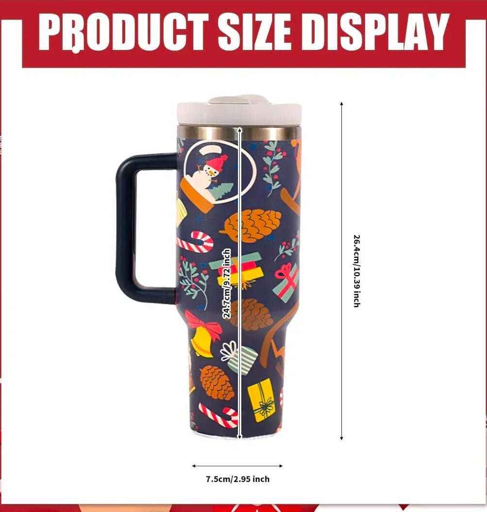 40 oz Tumbler with Handle and Straw Lid - Christmas Theme | Luxury Home Accessories | Heulog Glow