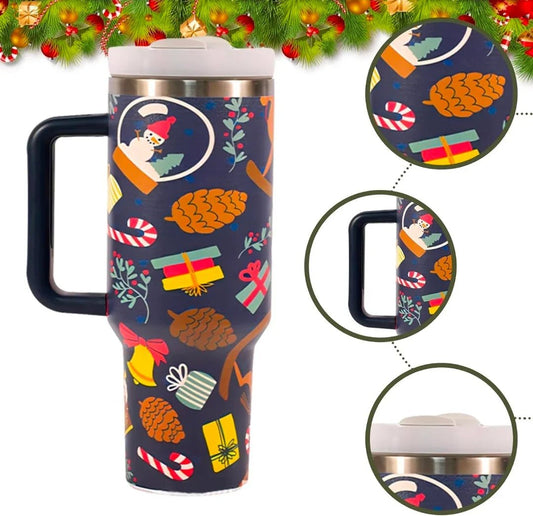 40 oz Tumbler with Handle and Straw Lid - Christmas Theme | Luxury Home Accessories | Heulog Glow