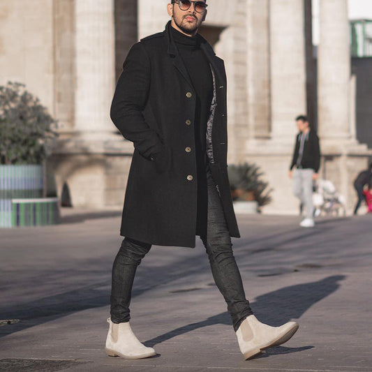 Mid-length casual coat Korean style loose windbreaker jacket men