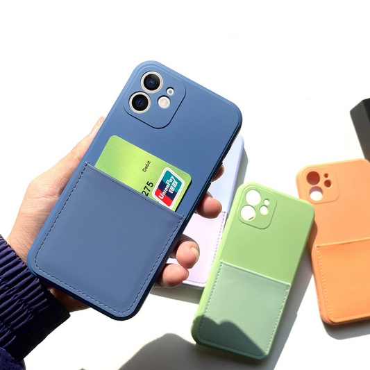 Liquid Silicone PU Leather Black Case With Card Slot - For iPhone X / Xs