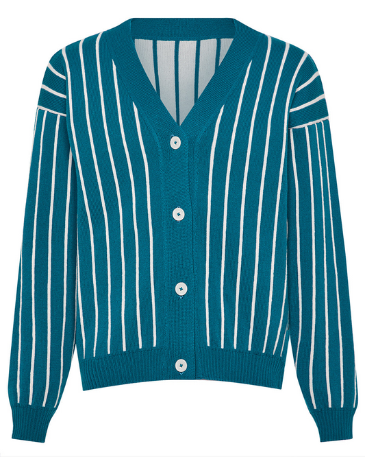 Thin Striped Wool & Cashmere Cardigan