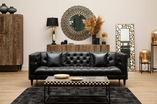 Palu Rectangular Black Wall Mirror with Shell Inlay