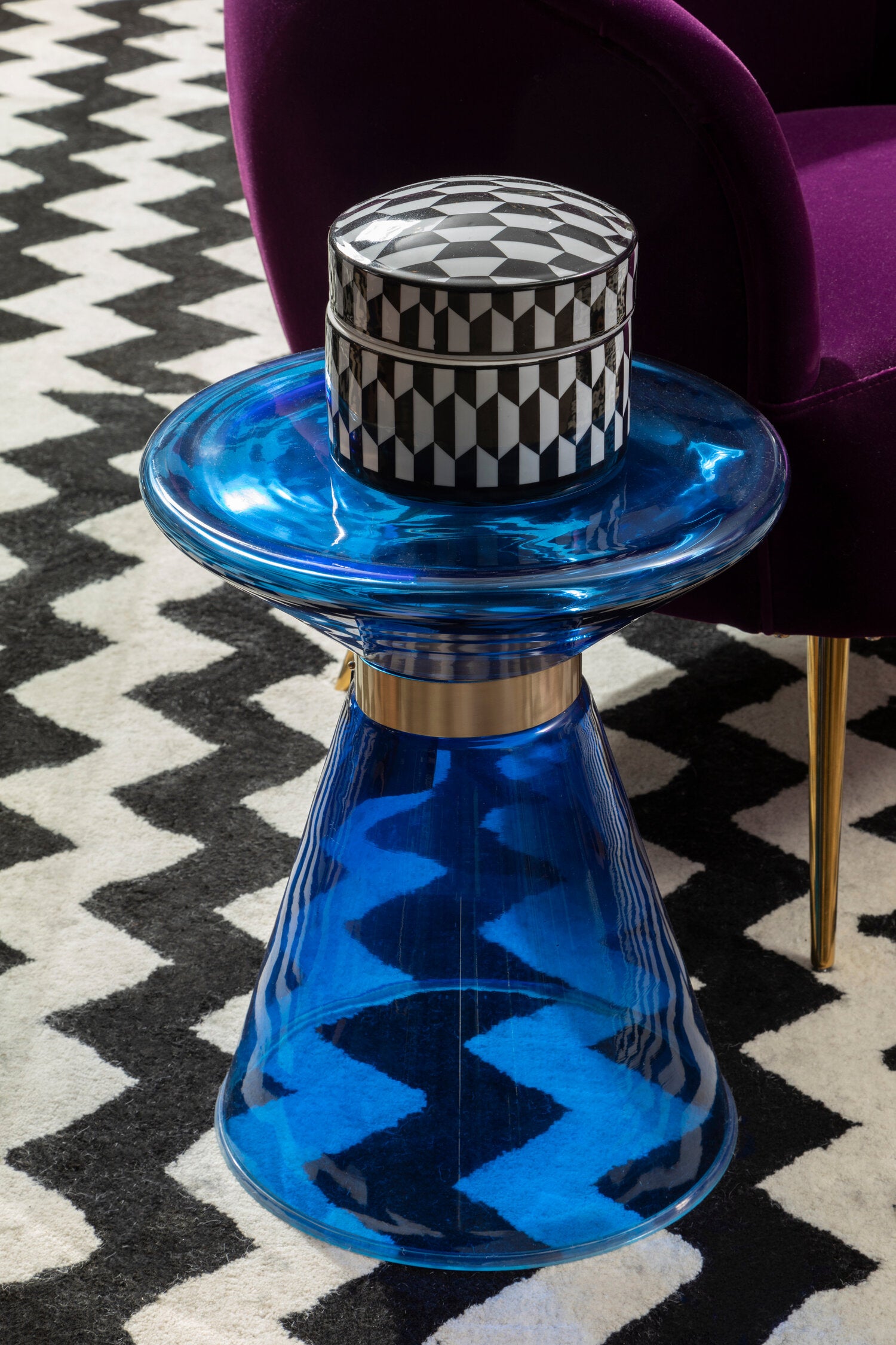 Marlo Large Black and White Geometric Print Ceramic Trinket Box