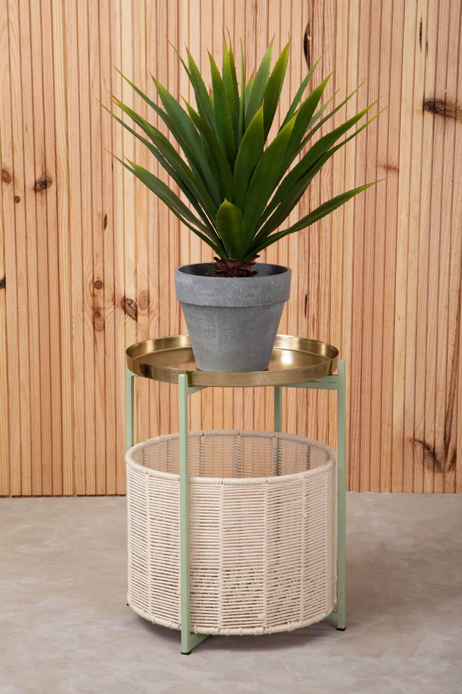 Sabia Green And Gold Tray Side Table with Storage Basket