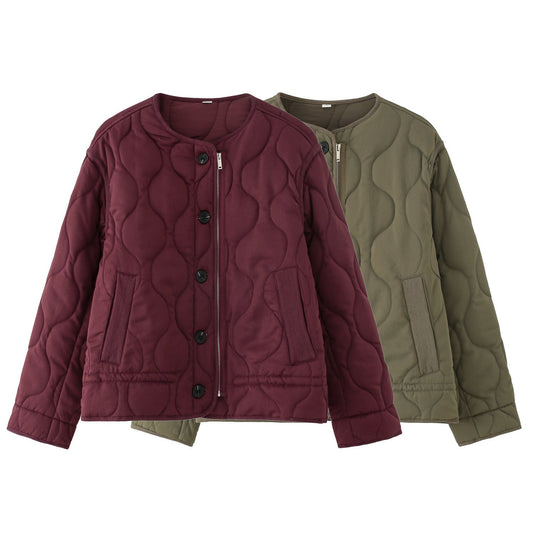 Fashion Single-breasted Quilted Diamond Lattice Cotton-padded Coat
