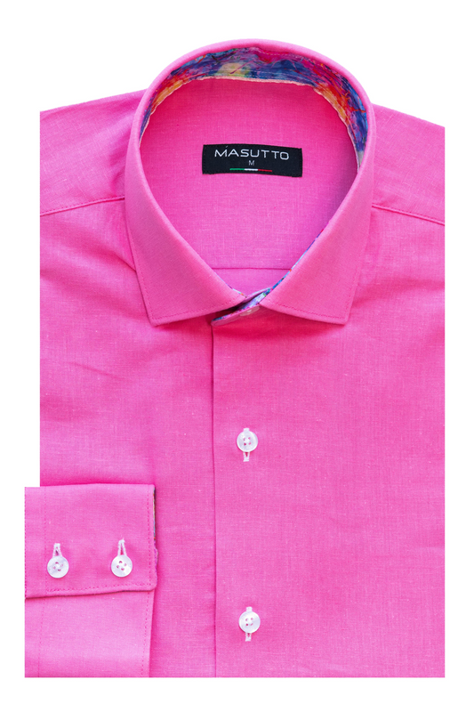 MASUTTO LIN/52 LINEN LONG SLEEVE BUTTON DOWN SHIRT