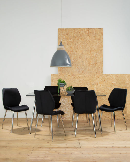 Wimslow BlackTempered Glass Dining Table with 6 Chairs