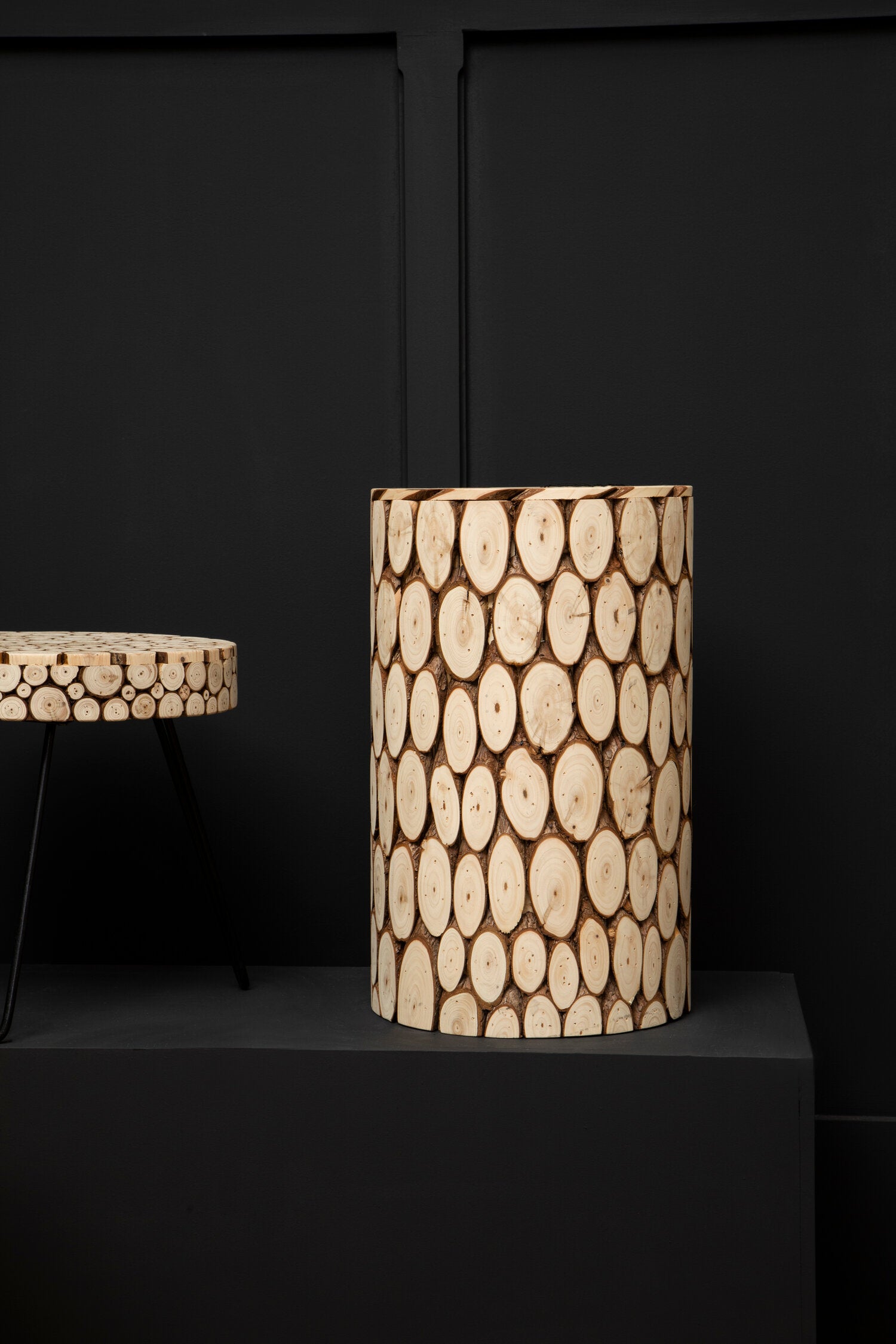 Lacuna Fir Wood Mosaic Disc Side Table and Stool