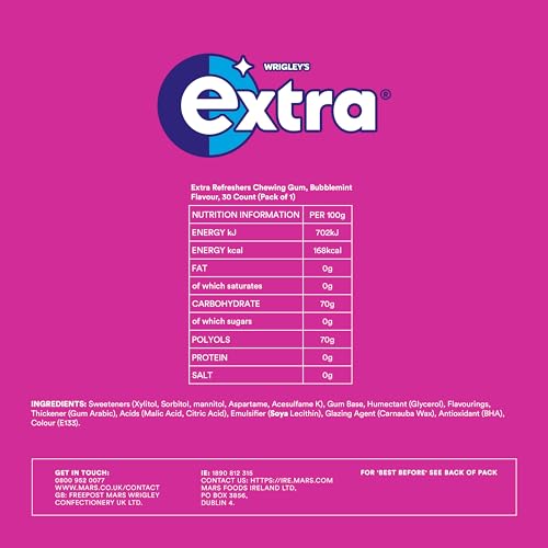 Wrigley's Extra Refreshers Sugarfree Chewing Gum, Tropical Flavour Bottle, 1 x 30 Pack