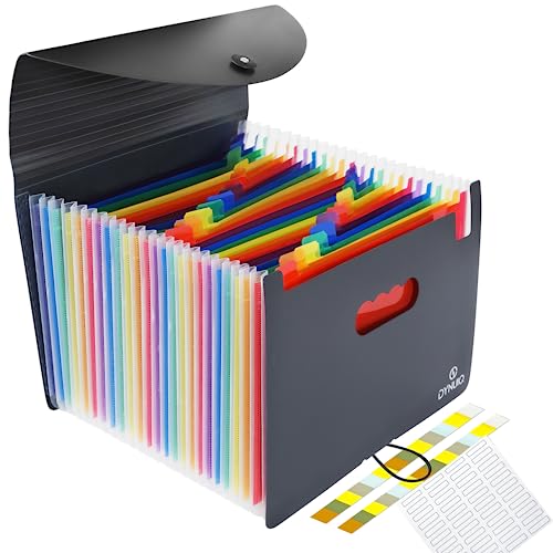 DYNUIQ File Organiser Pocket Document Organiser, Folder with Foldable Lid and Multi-Coloured Labels, A4 Expanding File Folder Organiser and Document Storage Box File