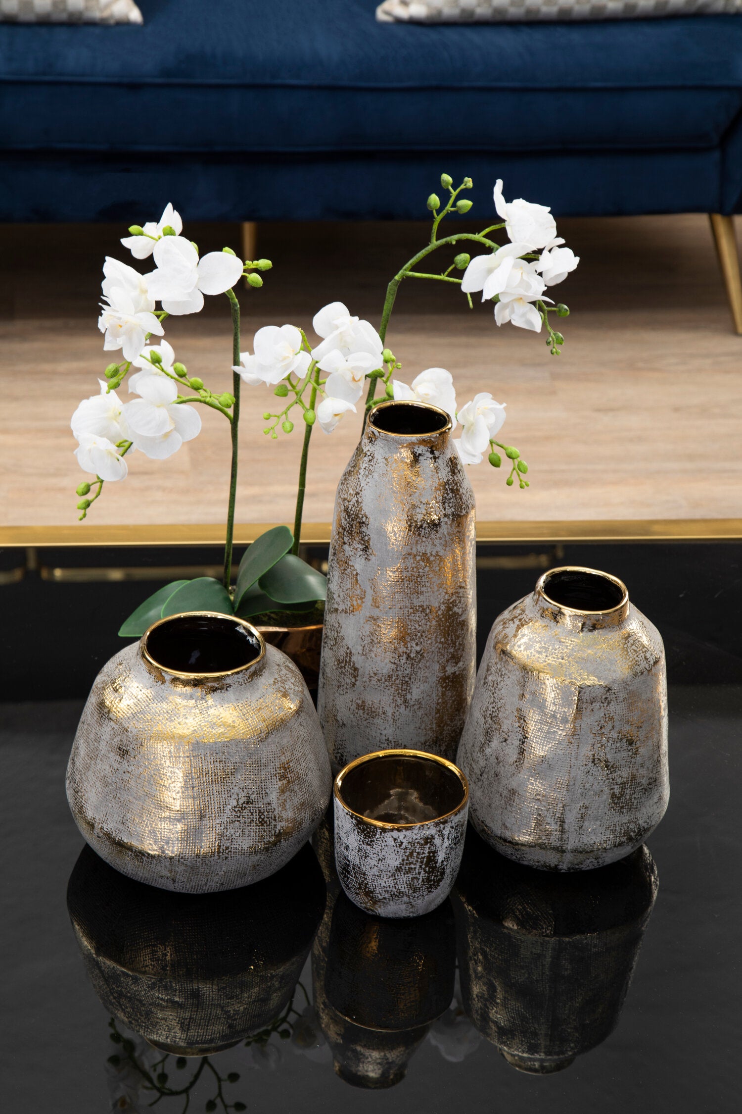 Orvena Small Grey And Gold Ceramic Vase