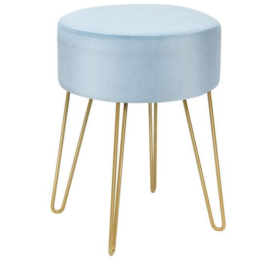 Velvet Modern Round Footstool Ottoman Makeup Dressing Chair-Blue