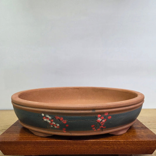 42cm Premium Unglazed Bonsai Pot | Oval | 42cm x 31cm x 11cm | Painted | Luxury Home Accessories | Heulog Glow