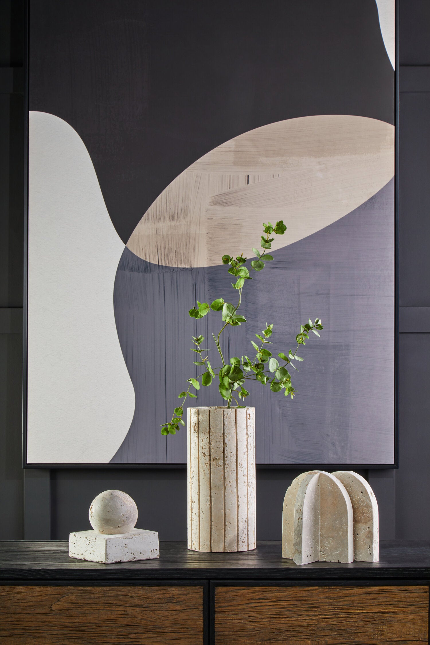 Tibor Travertine Ribbed Vase