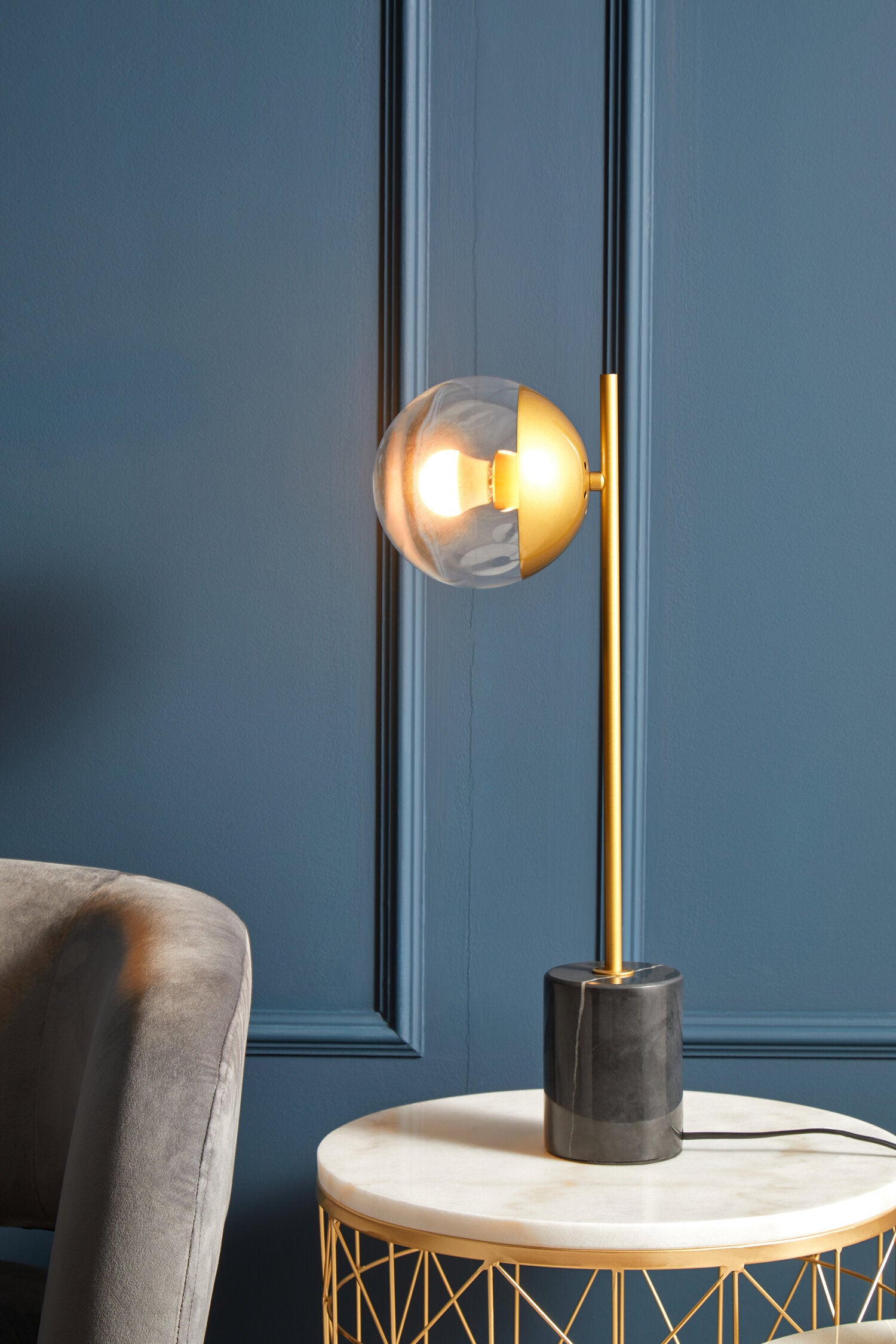 Revive Small Gold Finish Metal Table Lamp with Black Marble Base