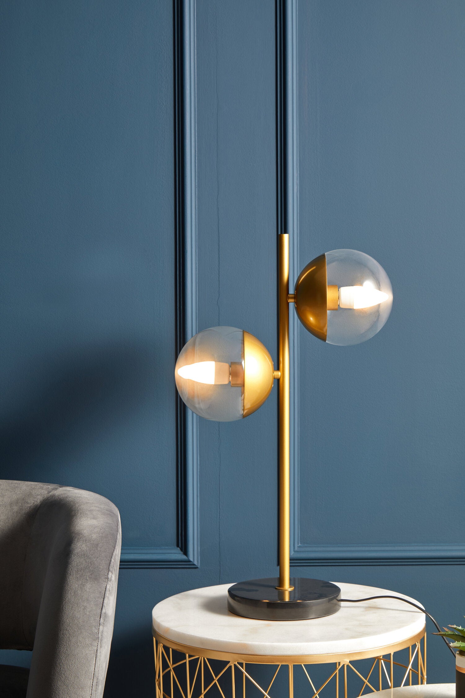 Revive Two Light Gold and Black Marble Table Lamp