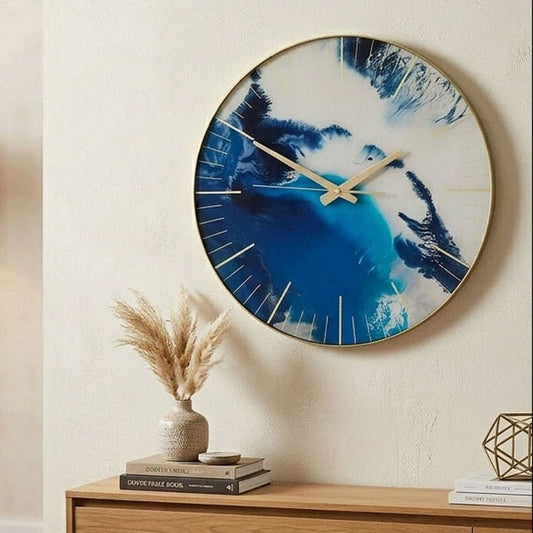 45cm Dia Blue Abstract Wall Clock | Celina | Luxury Home Accessories | Heulog Glow