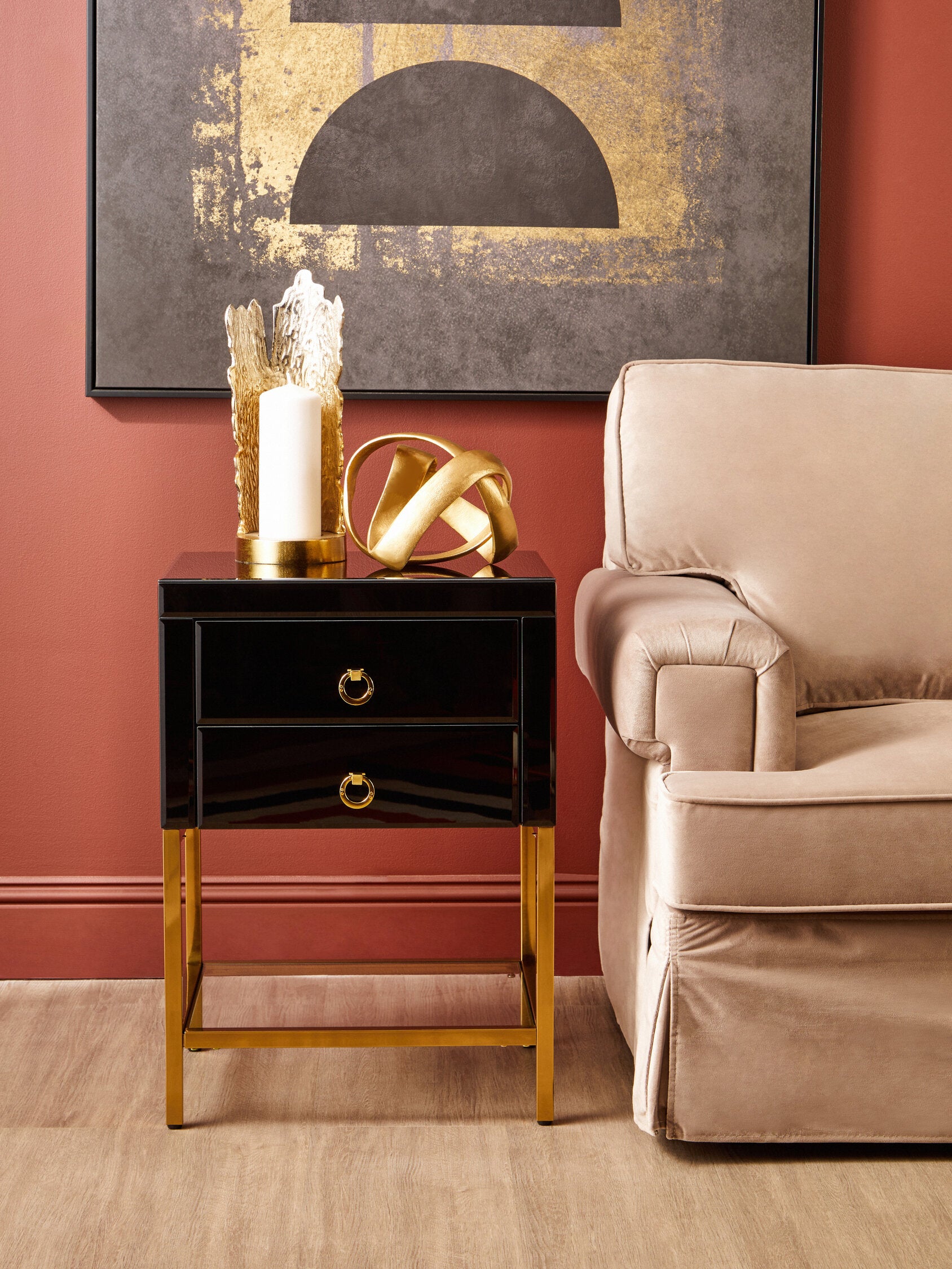 Kensington Townhouse Black 2 Drawer Side Table