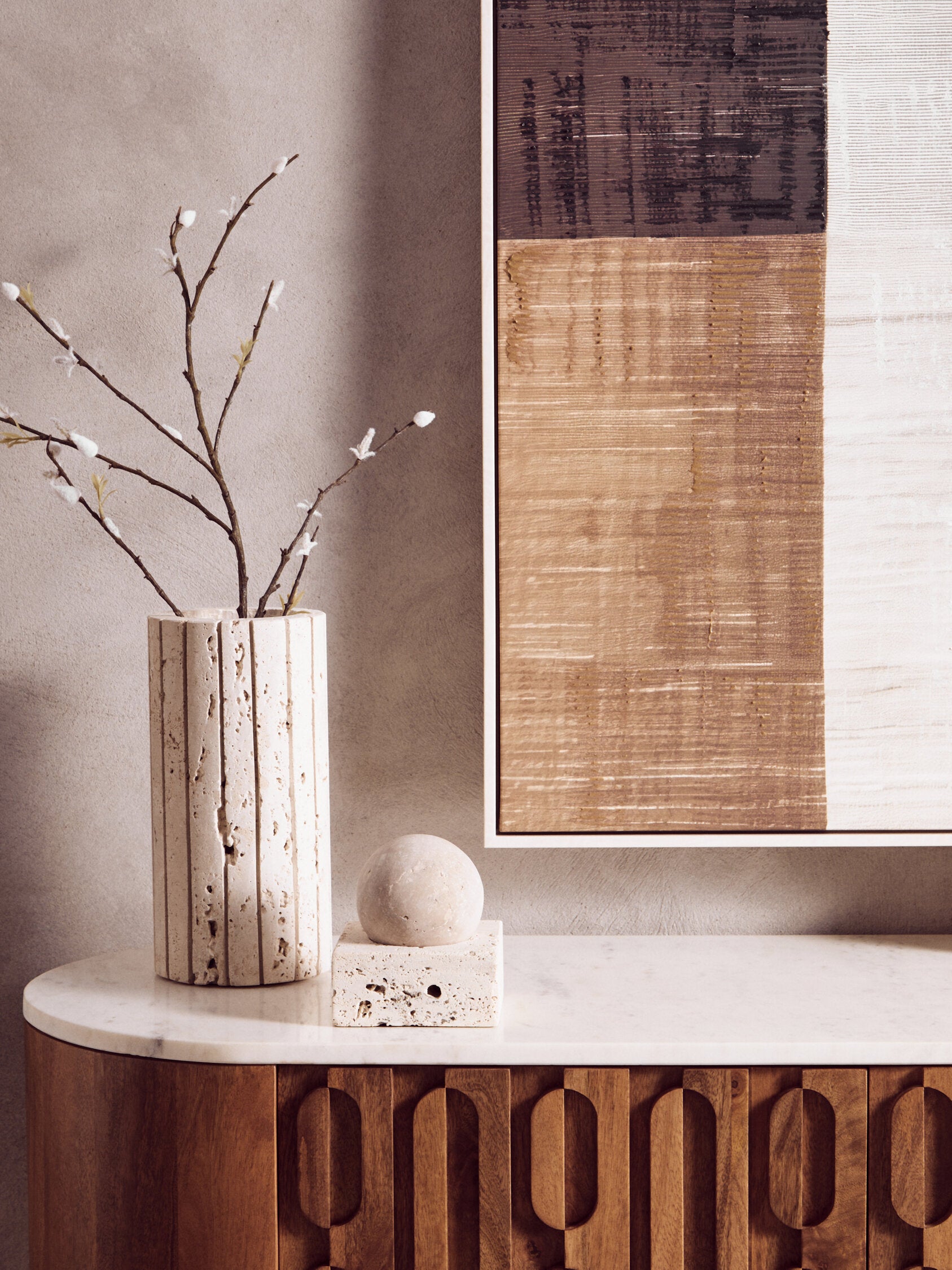 Tibor Travertine Ribbed Vase