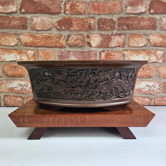 46cm Premium Unglazed Bonsai Pot | Oval | 46cm x 34cm x 16cm | Brown | Luxury Home Accessories | Heulog Glow