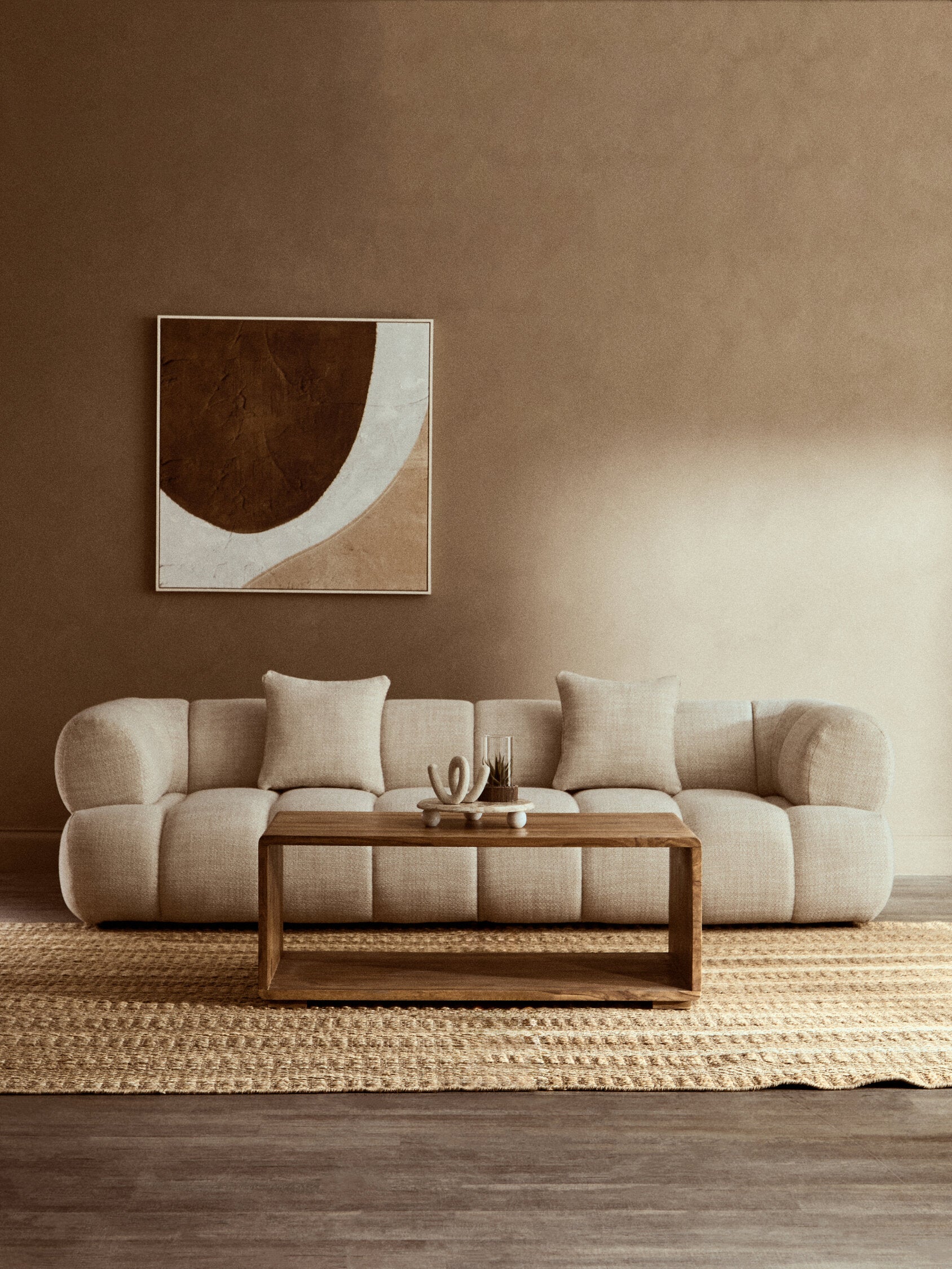Ordona Cream Linen 3 Seater Curved Sofa