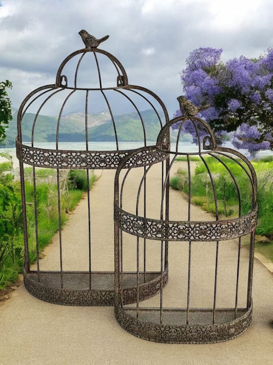 48/60CM SET 2 FLOWER BASKET BIRD CAGE WALL MIRRORS