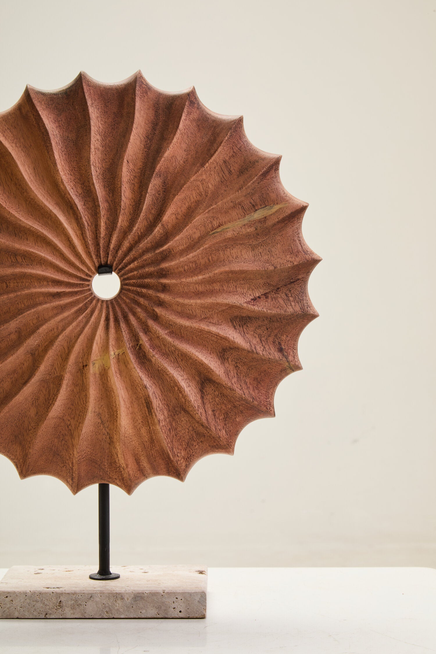 Westo Natural Wood Round Sculpture with Travertine Base