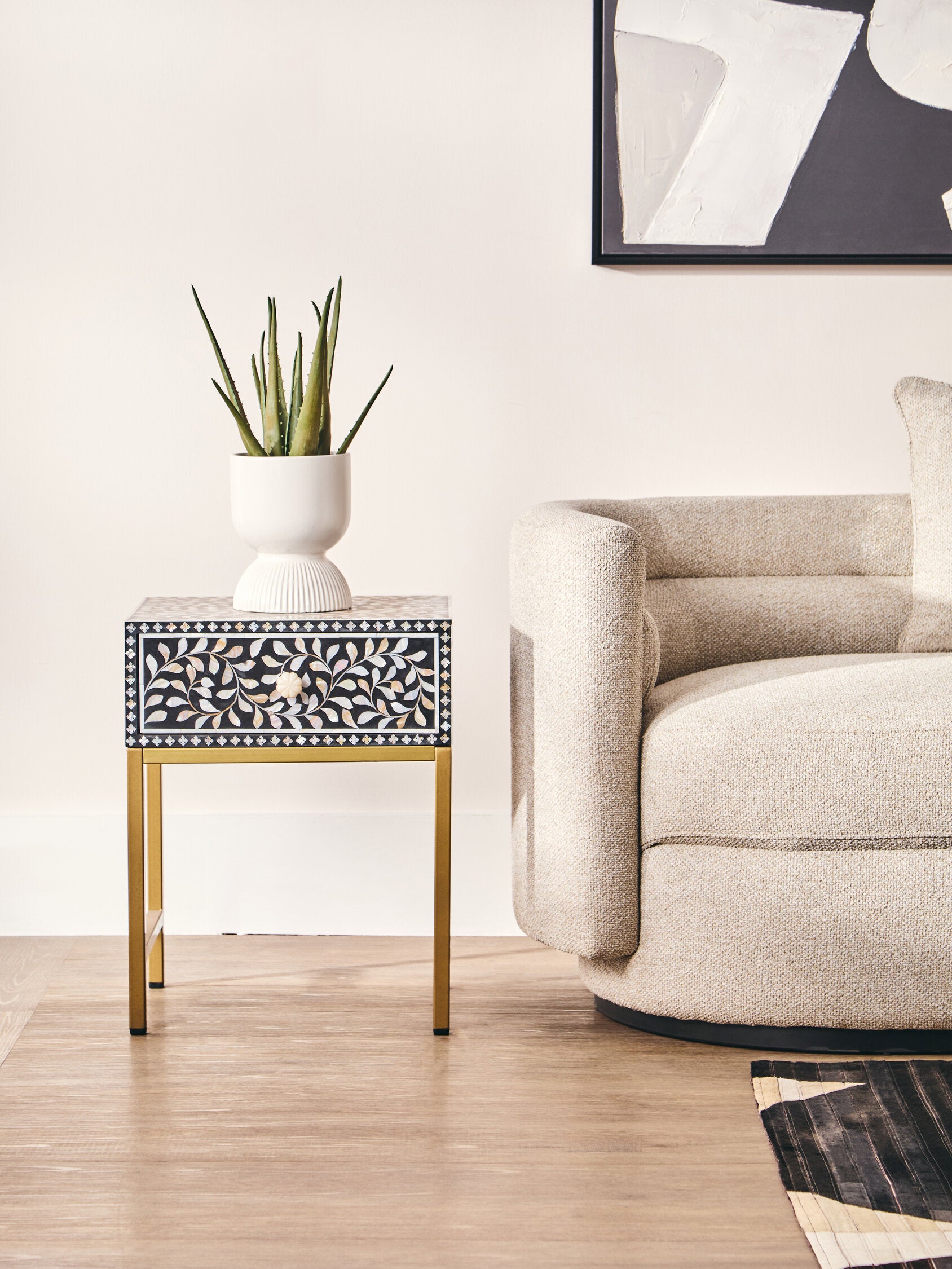 Fusion 1 Drawer Side Table with Bone Inlay
