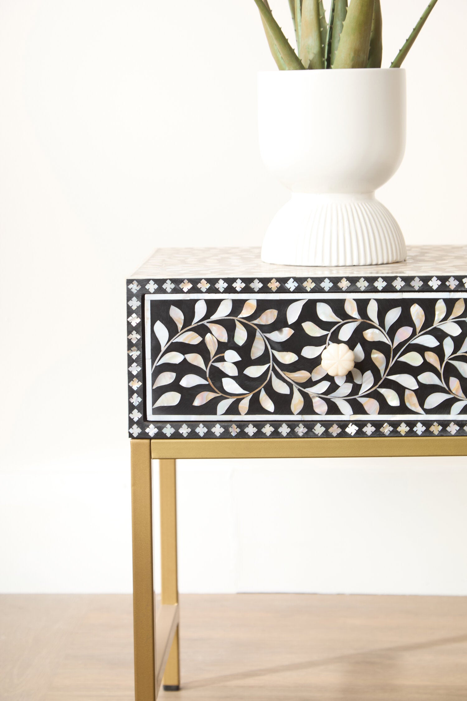 Fusion 1 Drawer Side Table with Bone Inlay