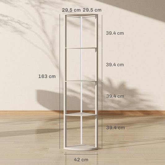 HOMCOM RGB LED Floor Lamp with Shelves, 5-Tier Dimmable Standing Lamp with Adjustable Brightness and Remote Control, Modern Corner Display Shelf Unit for Living Room Bedroom Office, Oak