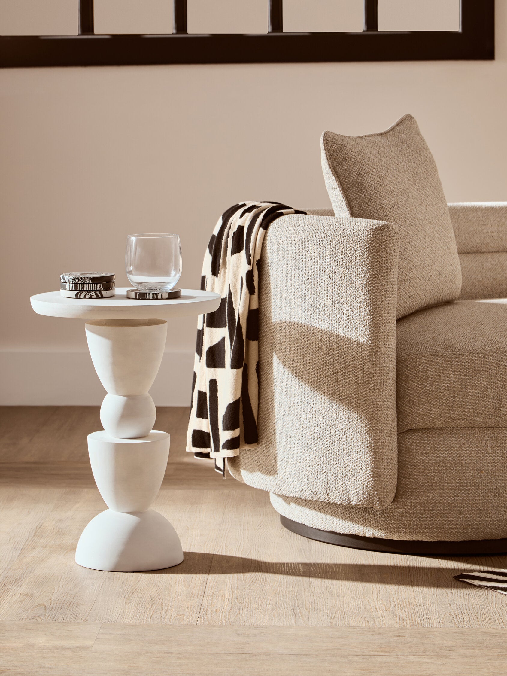 Walsa Whitewash Mango Wood Circle Column Detail Side Table