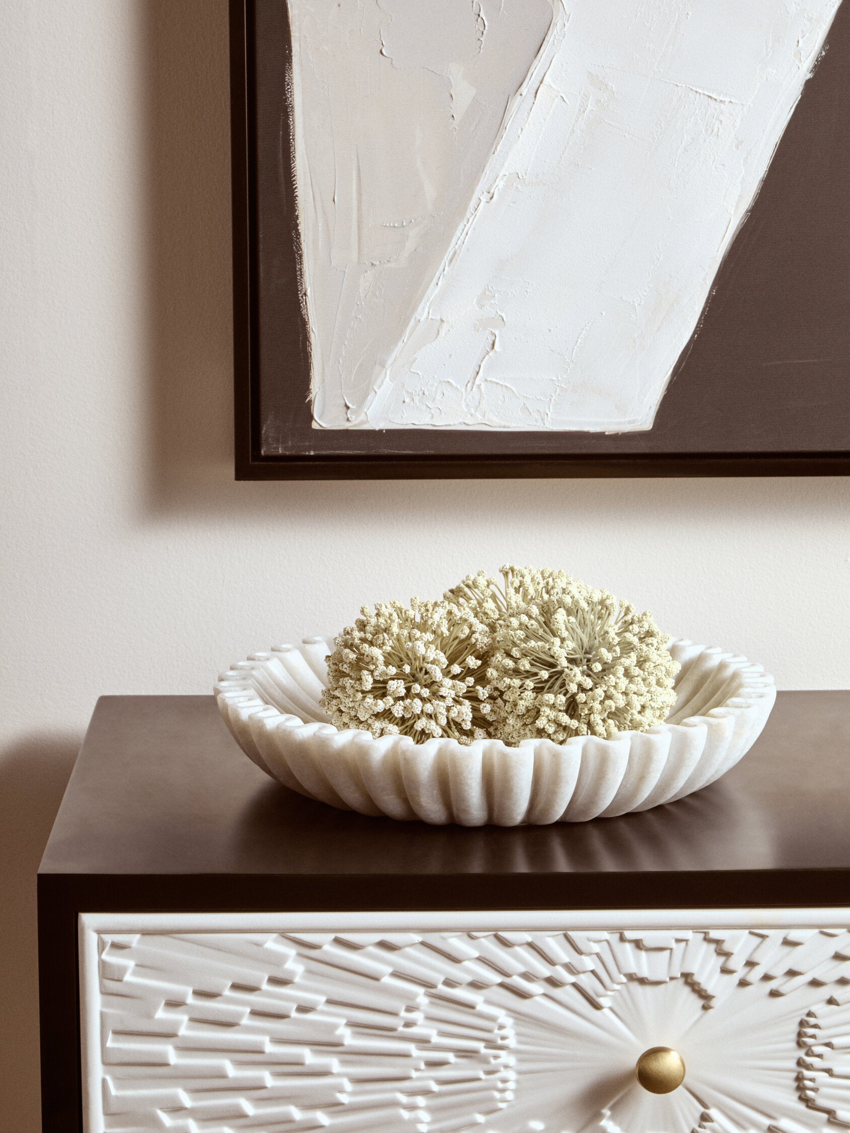 Savio Large White Fluted Marble Bowl
