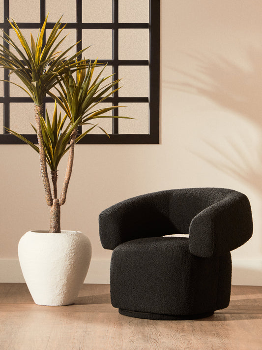 Oliveto Black Boucle Curved Swivel Armchair