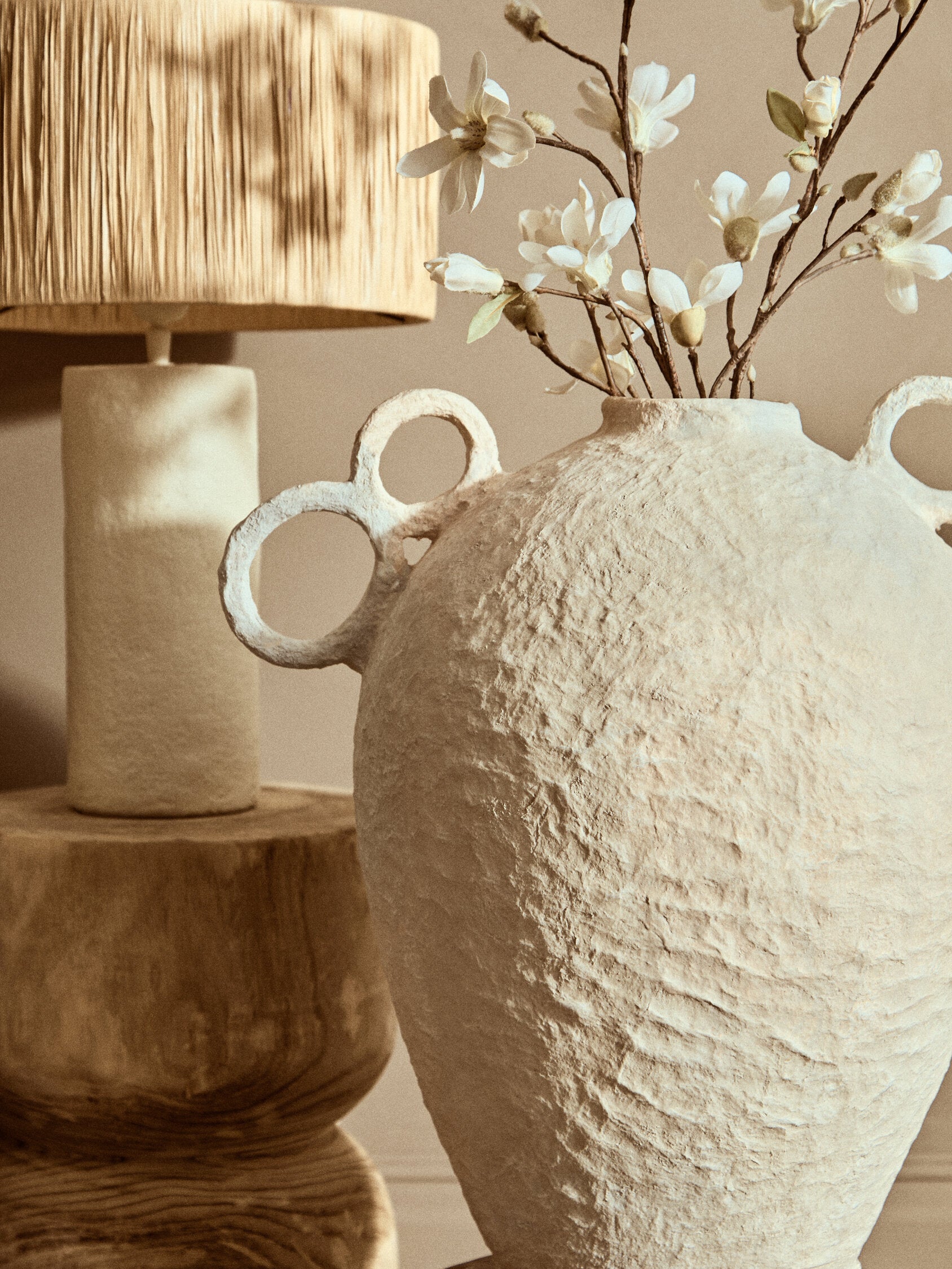 Sanai Cotton Mache Large Vase With Decorative Handles