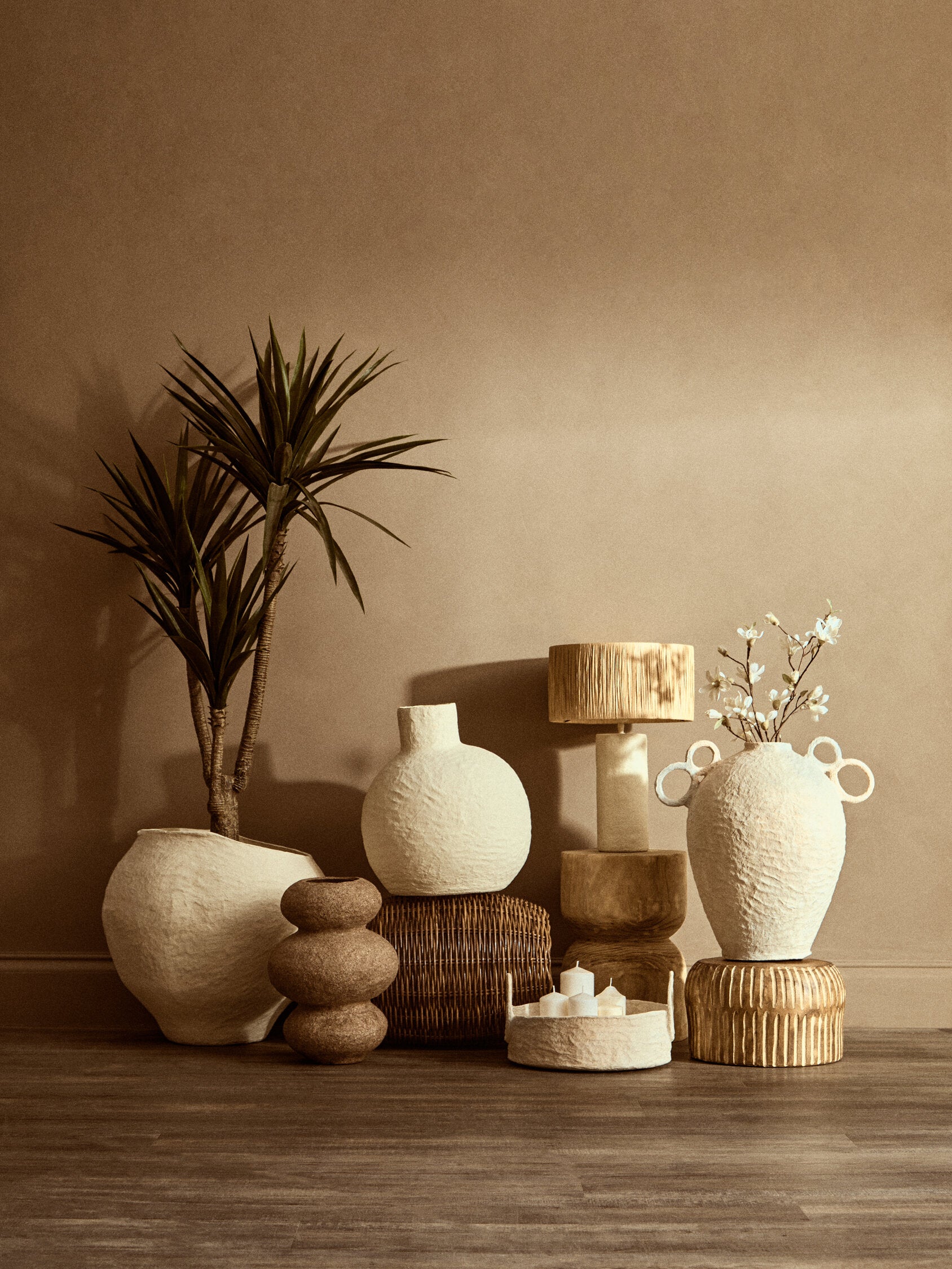 Sanai Cotton Mache Large Beige Planter