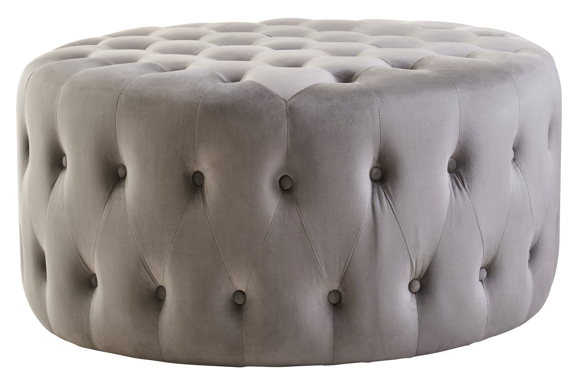 Haley Grey Velvet Round Tufted Footstool