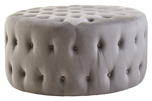 Haley Grey Velvet Round Tufted Footstool