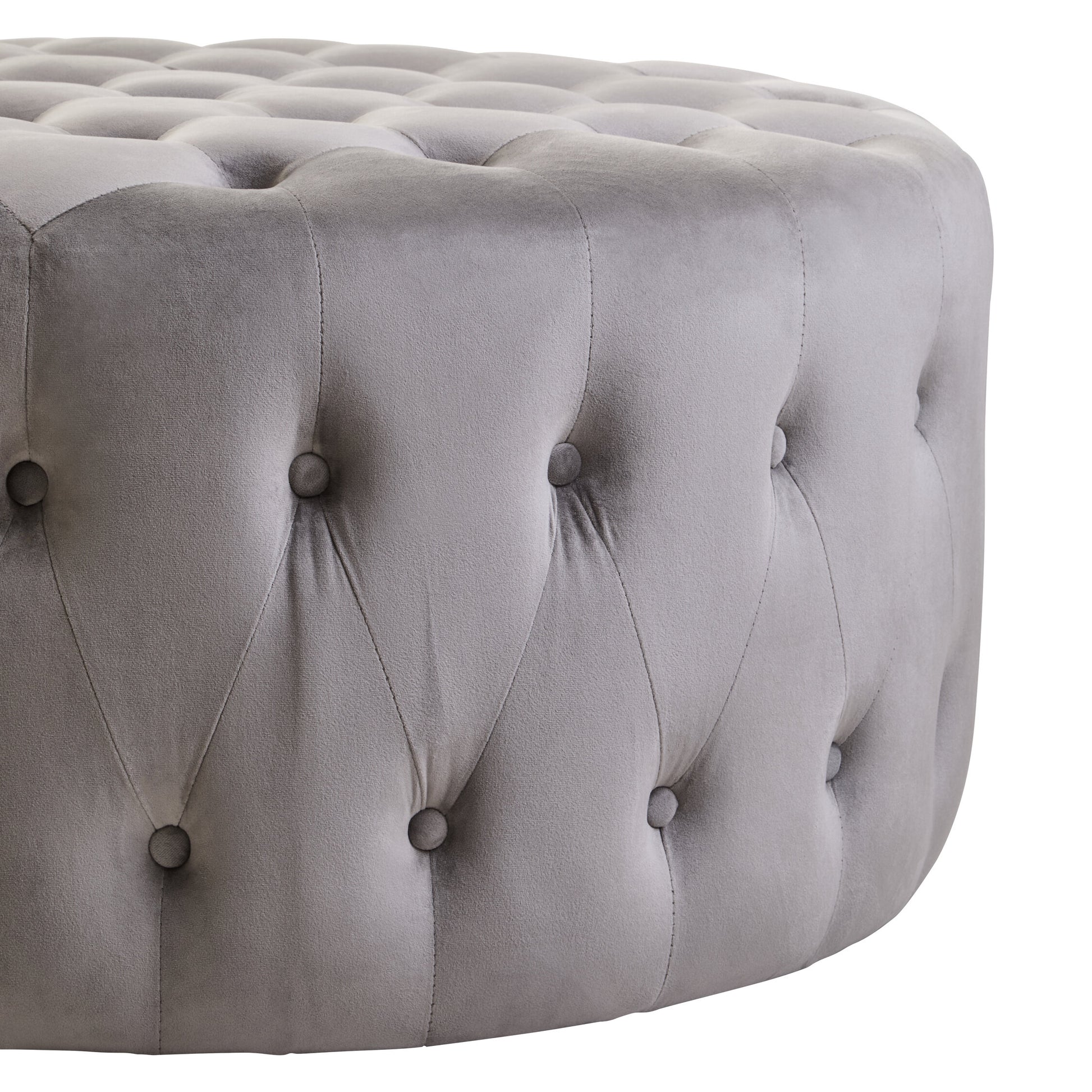 Haley Grey Velvet Round Tufted Footstool