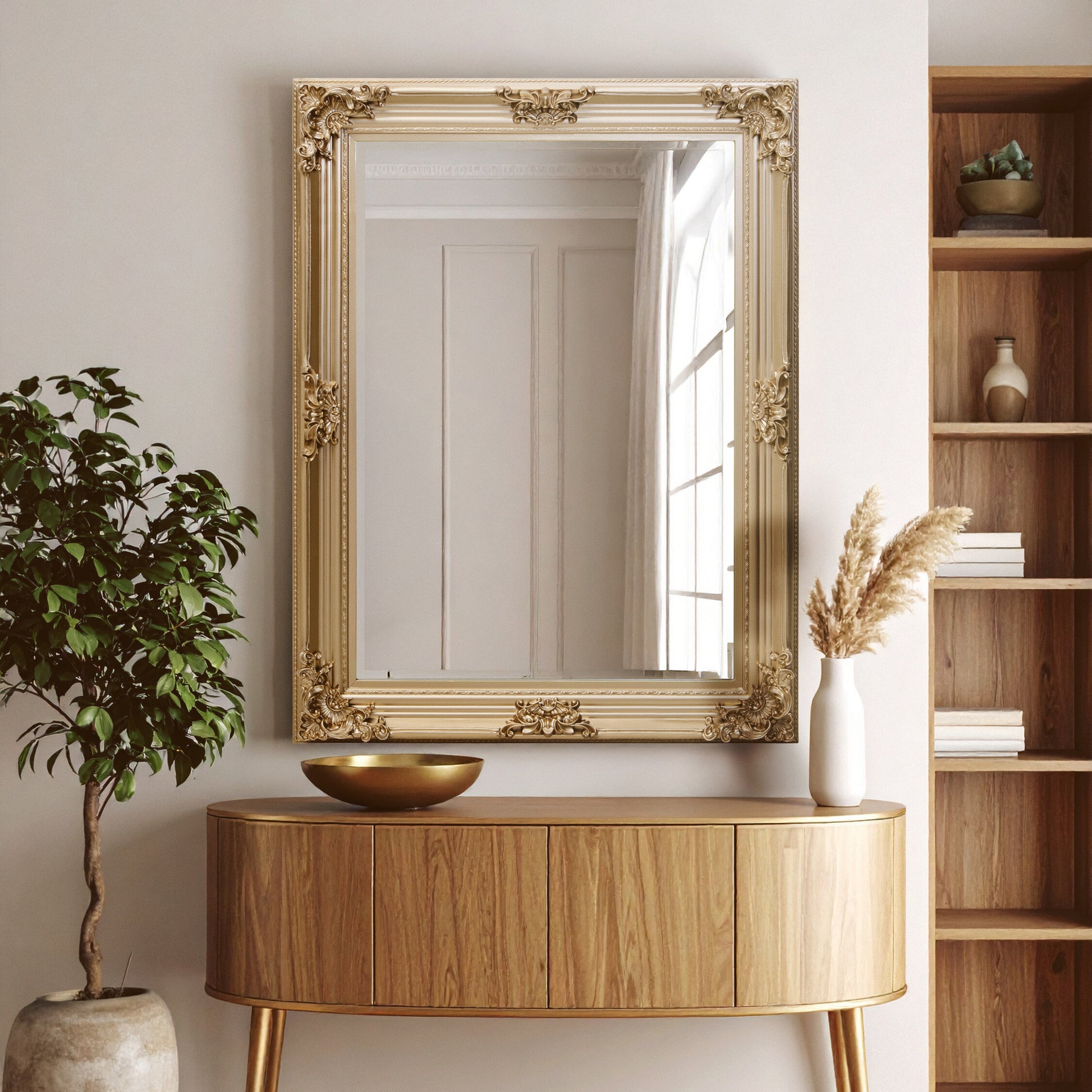 Lora Gold Finish Wooden Frame Wall Mirror