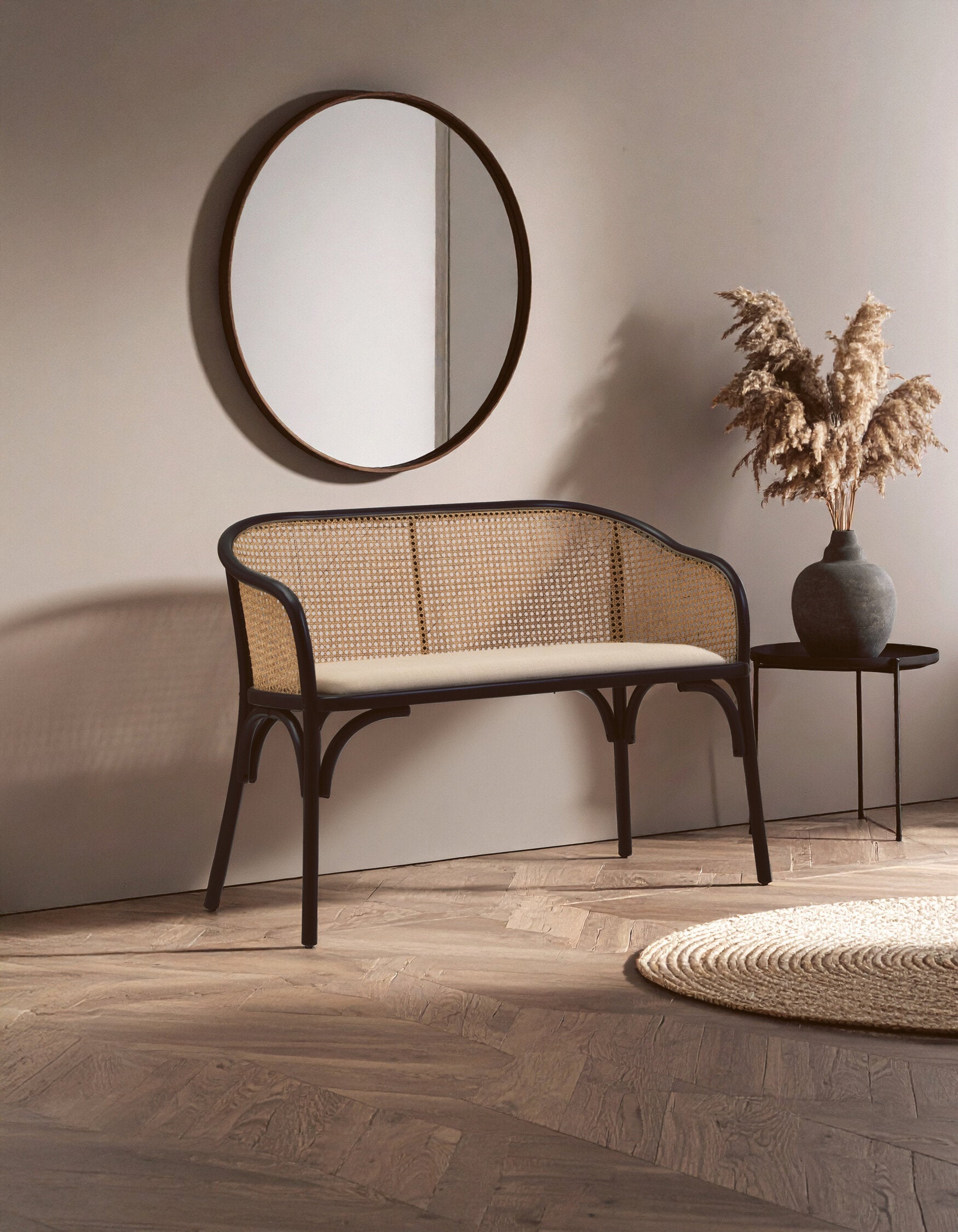 Cebu Natural Cane Bench with Black Beech Wood Frame