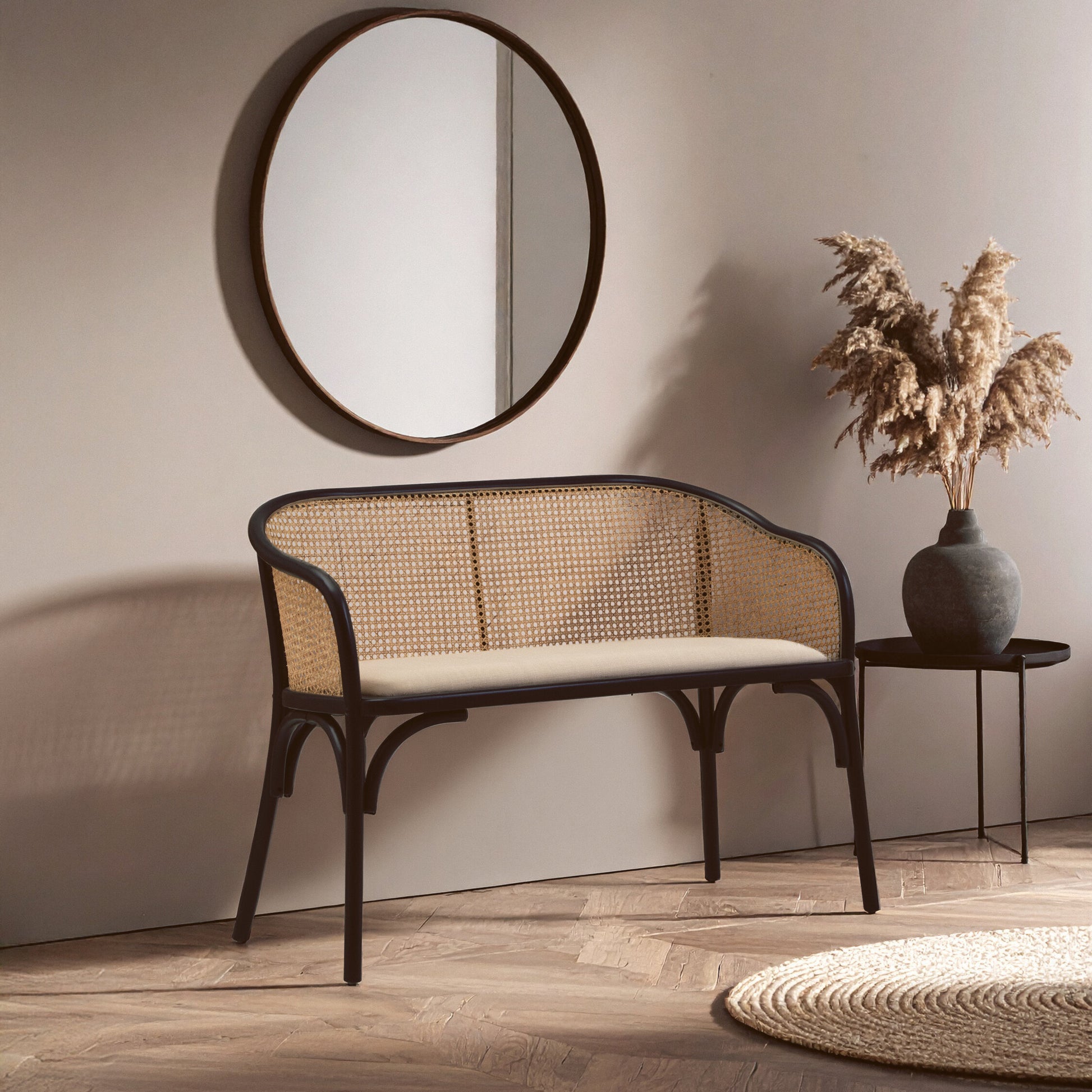 Cebu Natural Cane Bench with Black Beech Wood Frame