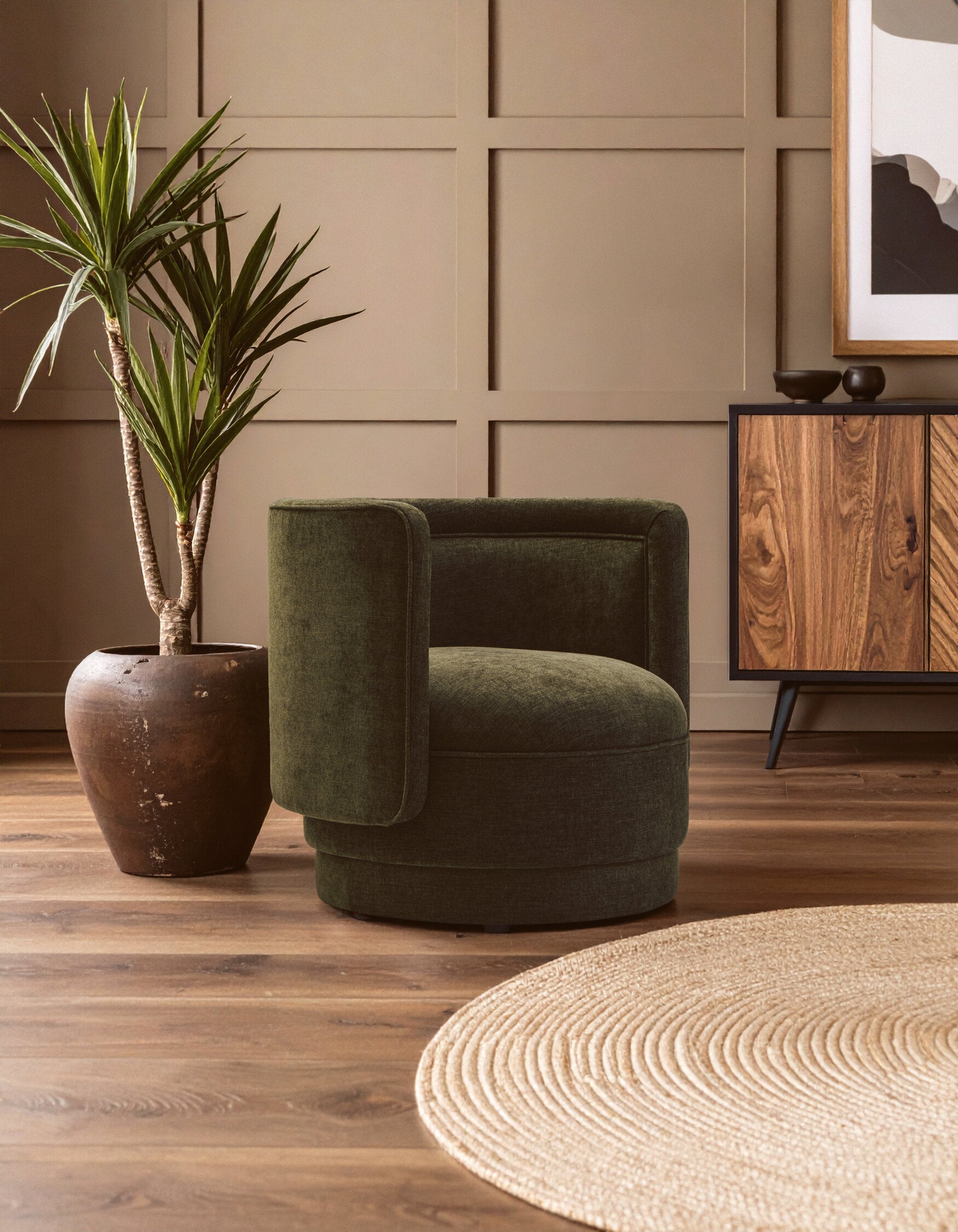 Drake Forest Green Chenille Effect Curved Chair